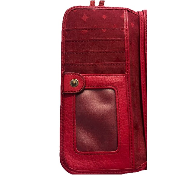 Fossil Red Leather Wristlet Wallet Minimalist Zip Around Card Holder Organizer - Picture 6 of 13